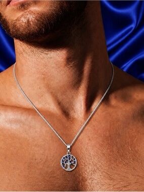 Genuine Blue Sapphire ‘Tree of Life’ S925 Pendant. 20” chain. Genuine stones!